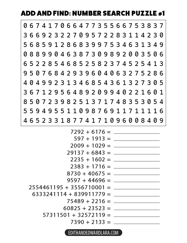 Add and Find: Number Search Puzzle Number 1