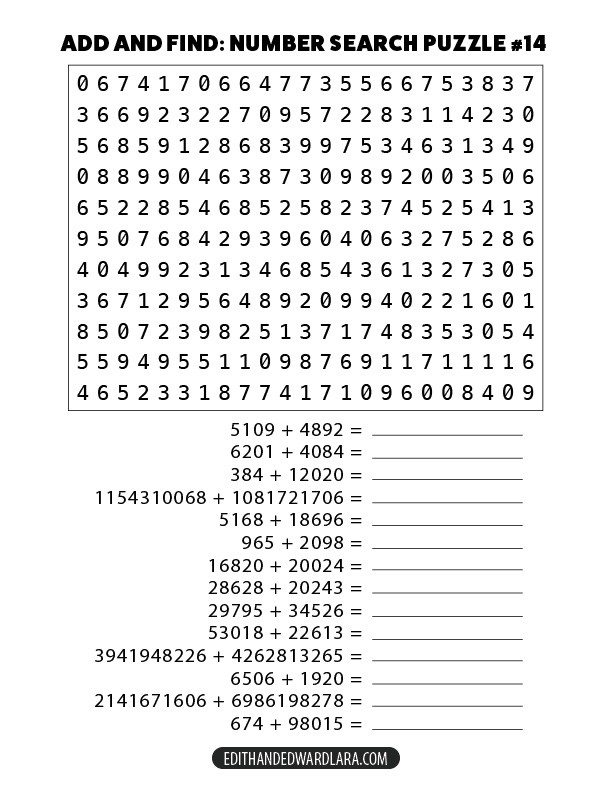 Add and Find: Number Search Puzzle Number 14