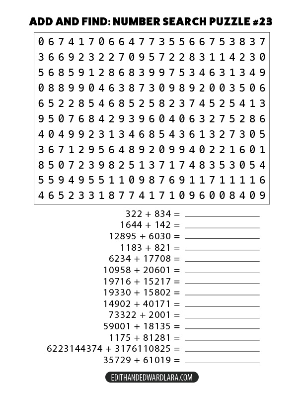 Add and Find: Number Search Puzzle Number 23