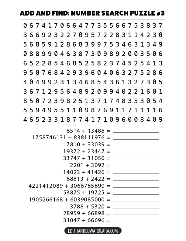 Add and Find: Number Search Puzzle Number 3