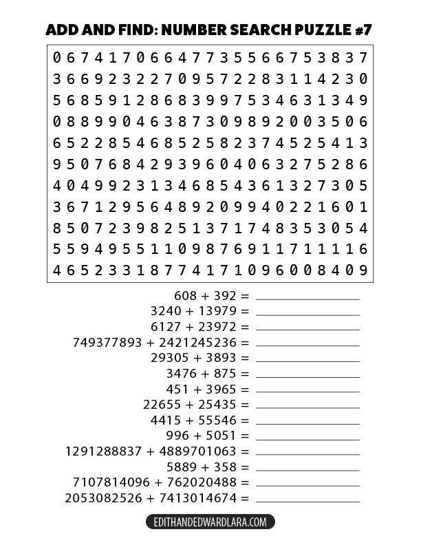 Add and Find: Number Search Puzzle Number 7