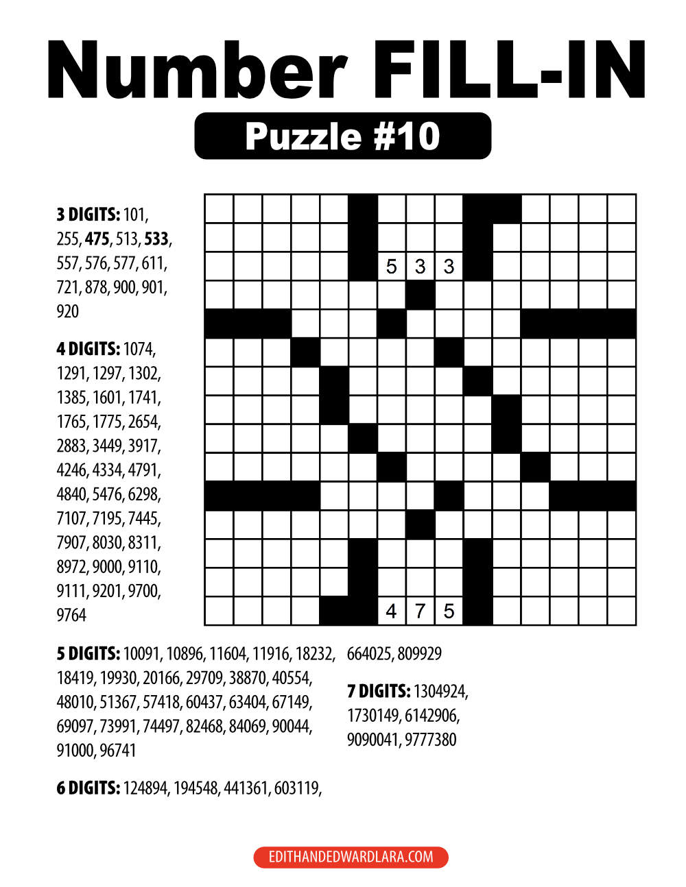Number FILL-IN Puzzle Number 10