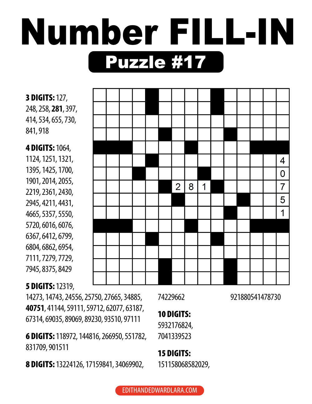 Number FILL-IN Puzzle Number 17