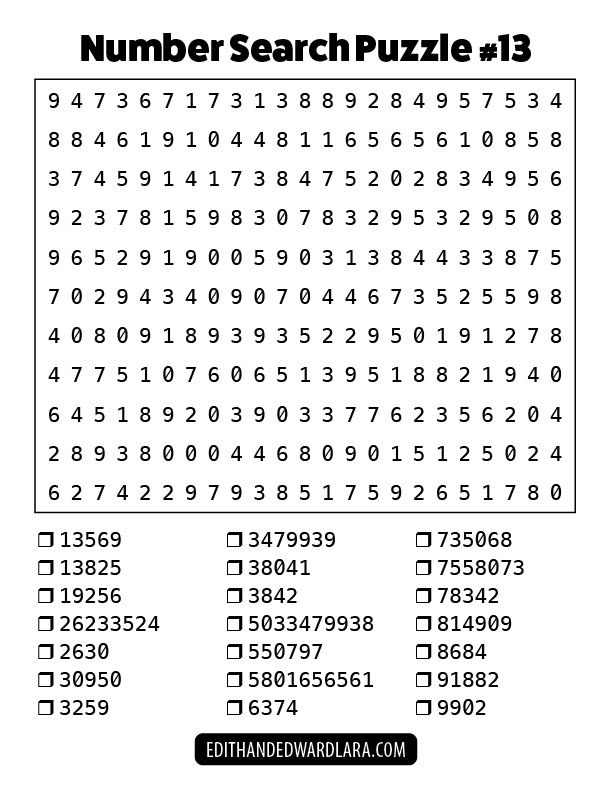 Number Search Puzzle Number 13