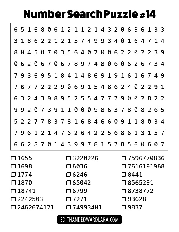 Number Search Puzzle Number 14