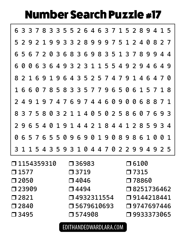 Number Search Puzzle Number 17