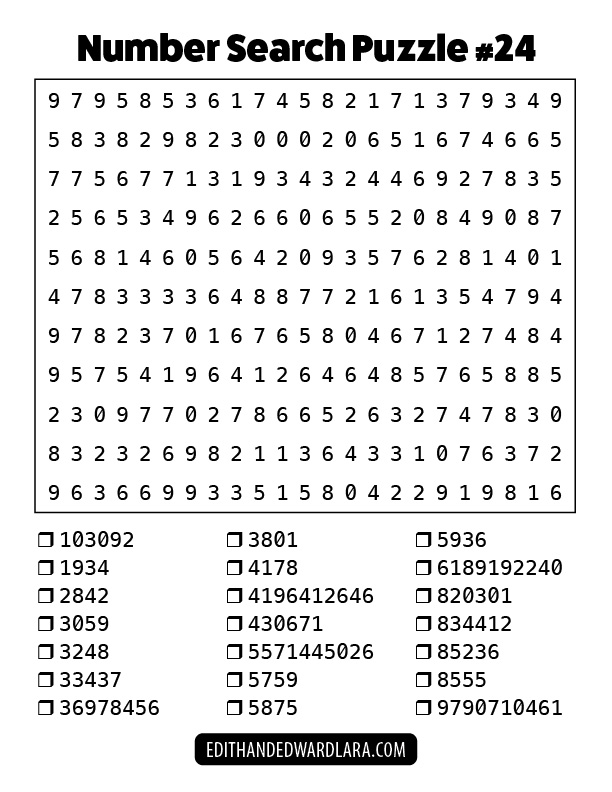 Number Search Puzzle Number 24