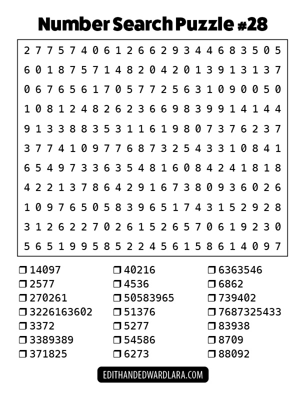 Number Search Puzzle Number 28