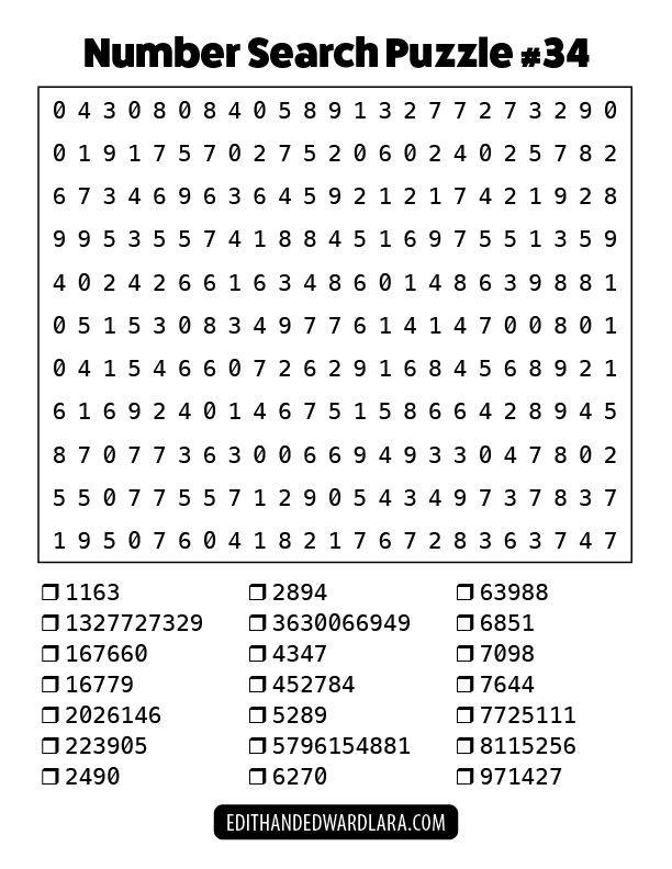 Number Search Puzzle Number 34