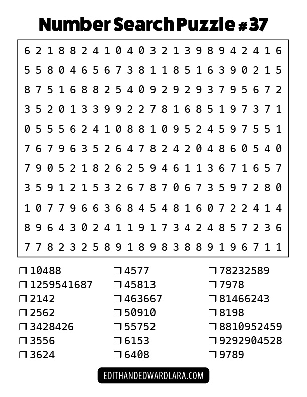 Number Search Puzzle Number 37