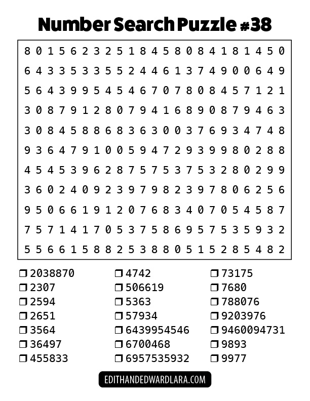Number Search Puzzle Number 38