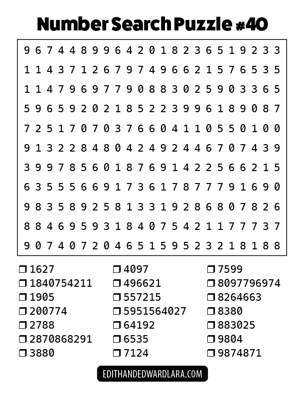Number Search Puzzle Number 40