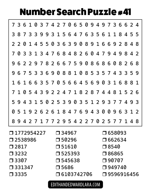 Number Search Puzzle Number 41