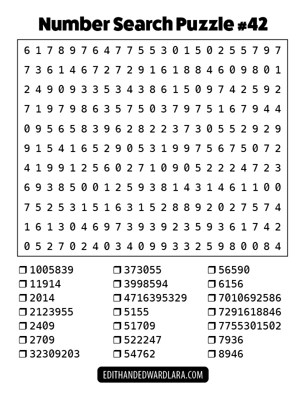Number Search Puzzle Number 42