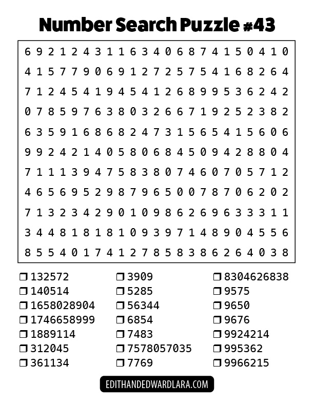 Number Search Puzzle Number 43