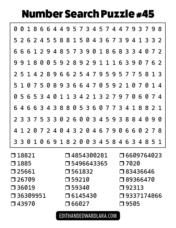 Number Search Puzzle Number 45