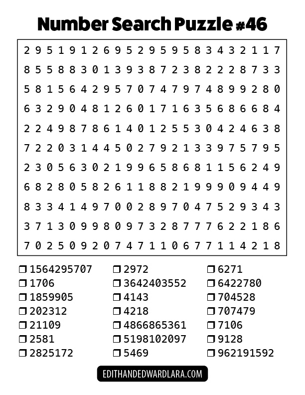 Number Search Puzzle Number 46