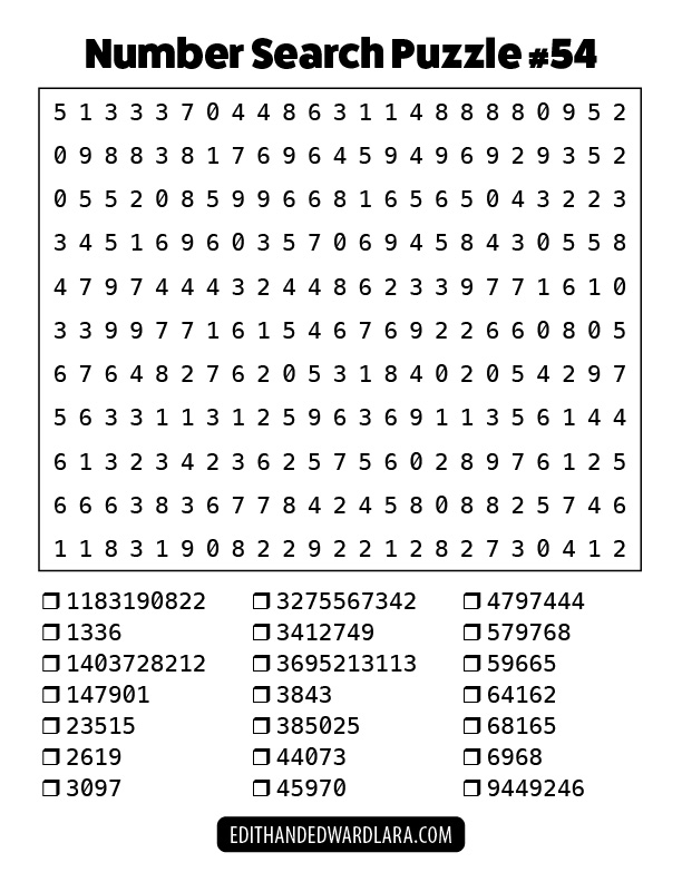 Number Search Puzzle Number 54