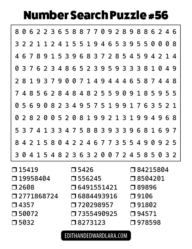 Number Search Puzzle Number 56