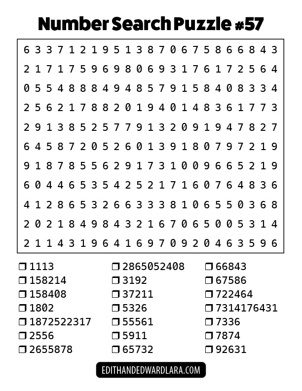 Number Search Puzzle Number 57
