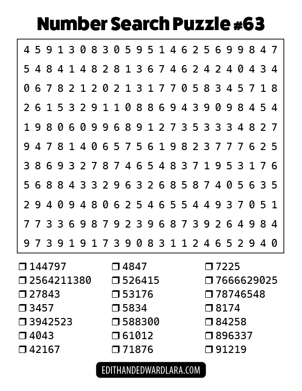 Number Search Puzzle Number 63