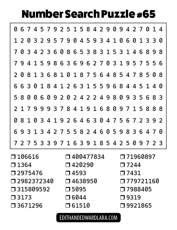 Number Search Puzzle Number 65