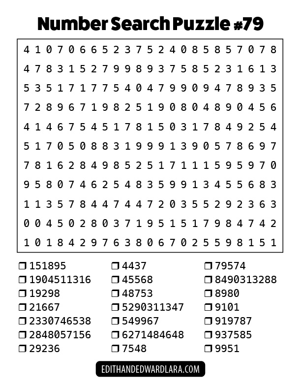 Number Search Puzzle Number 79