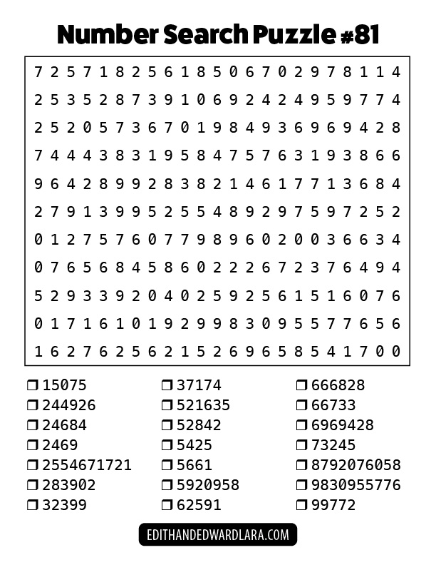 Number Search Puzzle Number 81