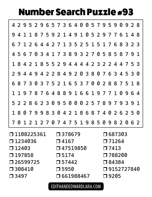 Number Search Puzzle Number 93