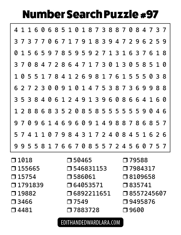 Number Search Puzzle Number 97