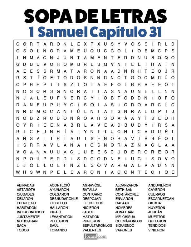 Sopa de Letras - 1 Samuel Cápitulo 31