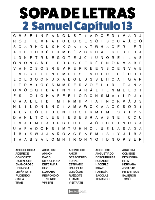 Sopa de Letras - 2 Samuel Cápitulo 13