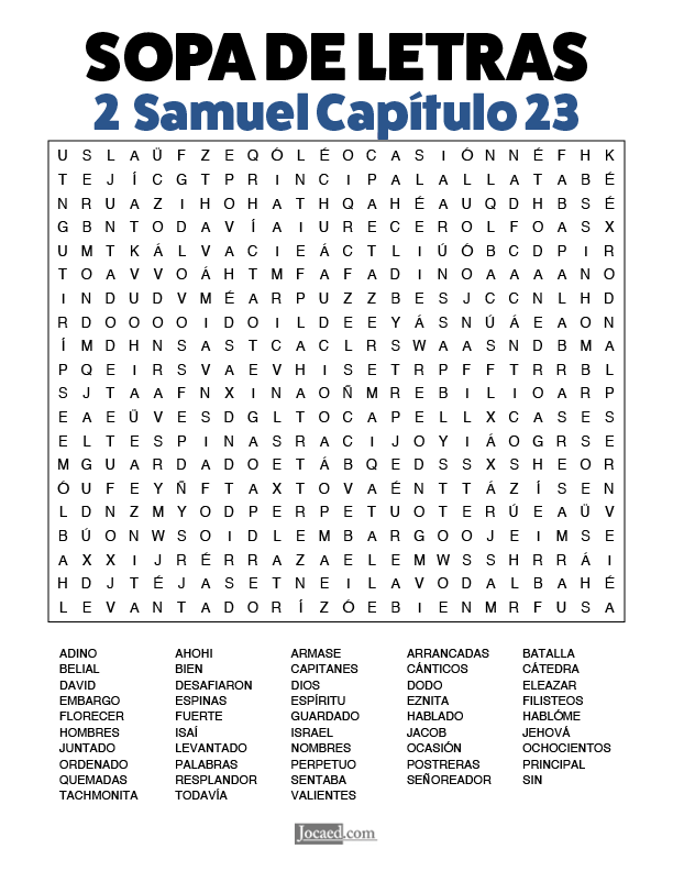 Sopa de Letras - 2 Samuel Cápitulo 23