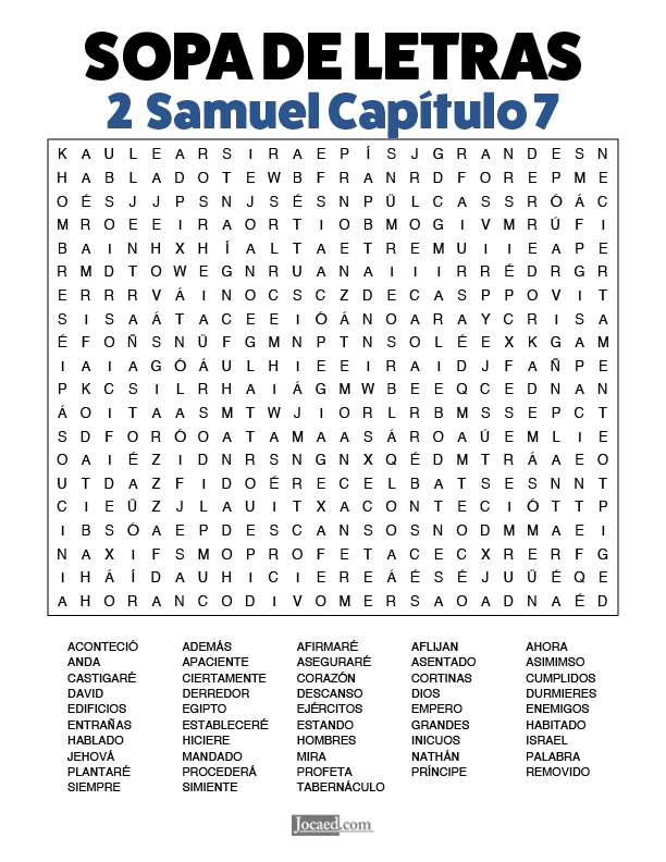 Sopa de Letras - 2 Samuel Cápitulo 7