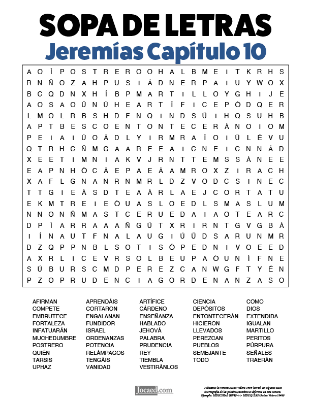 Sopa de Letras - Jeremías Cápitulo 10
