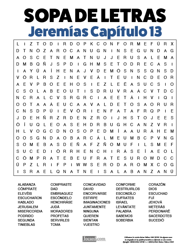 Sopa de Letras - Jeremías Cápitulo 13