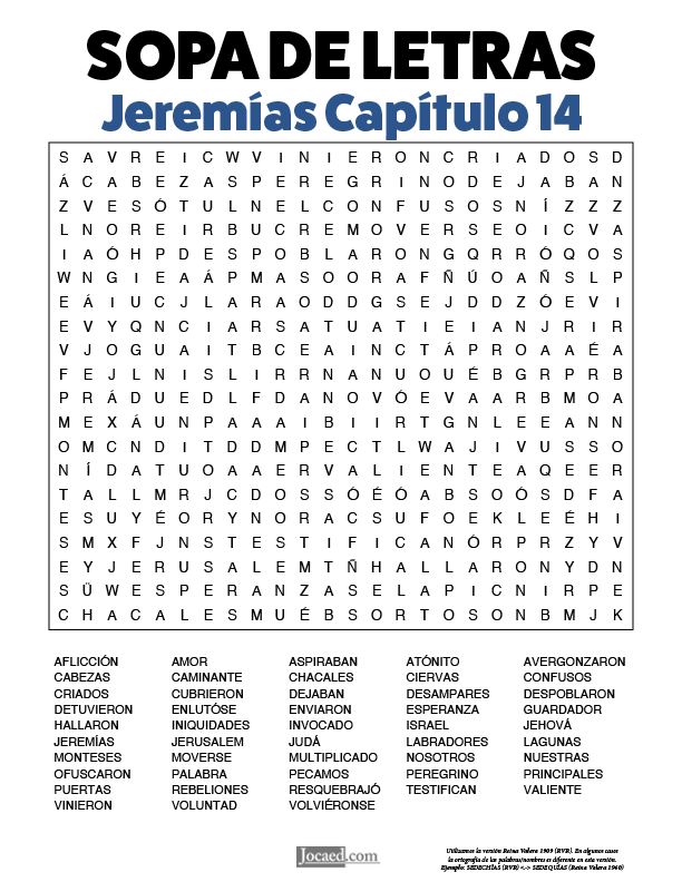 Sopa de Letras - Jeremías Cápitulo 14
