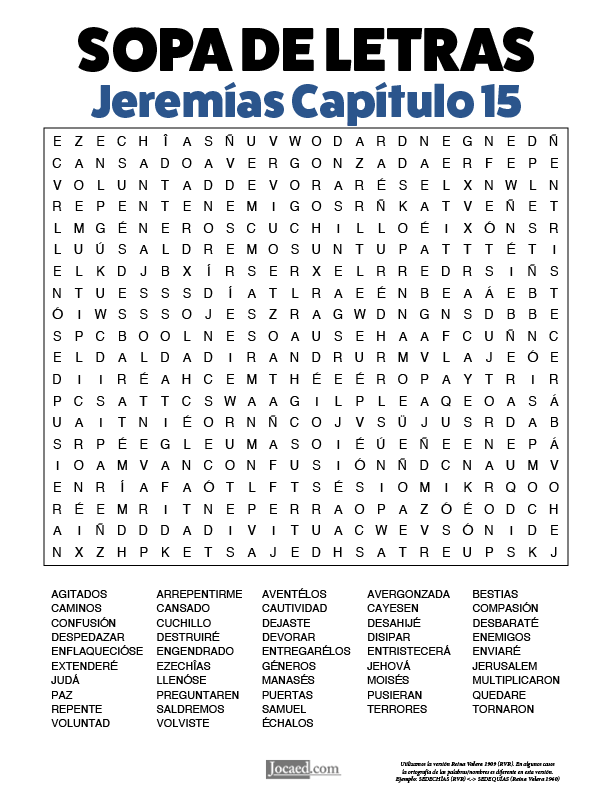 Sopa de Letras - Jeremías Cápitulo 15
