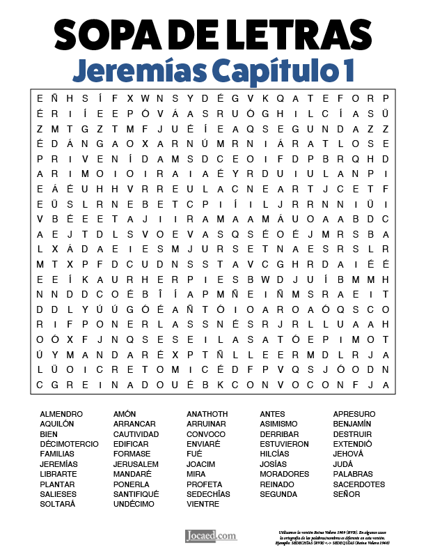 Sopa de Letras - Jeremías Cápitulo 1