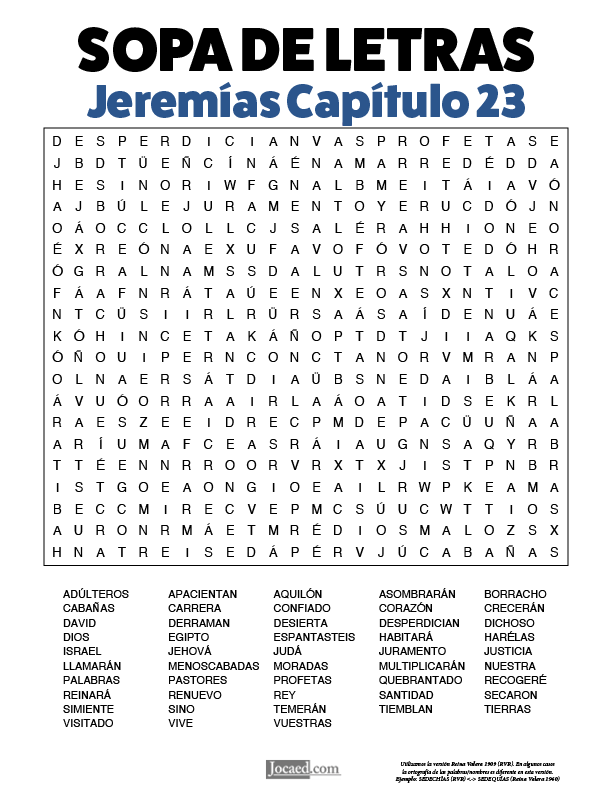 Sopa de Letras - Jeremías Cápitulo 23