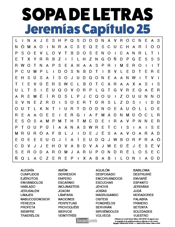 Sopa de Letras - Jeremías Cápitulo 25