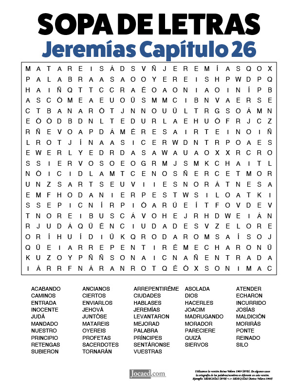 Sopa de Letras - Jeremías Cápitulo 26