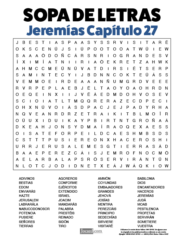 Sopa de Letras - Jeremías Cápitulo 27