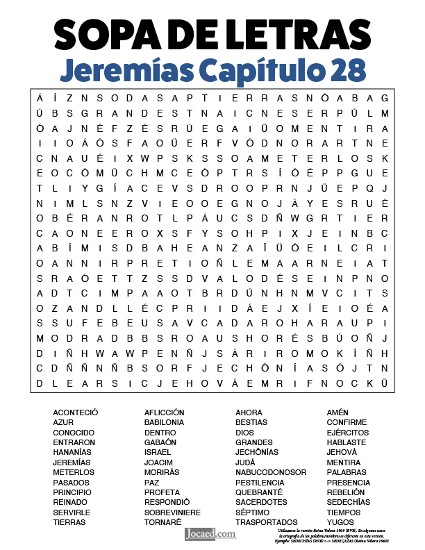 Sopa de Letras - Jeremías Cápitulo 28