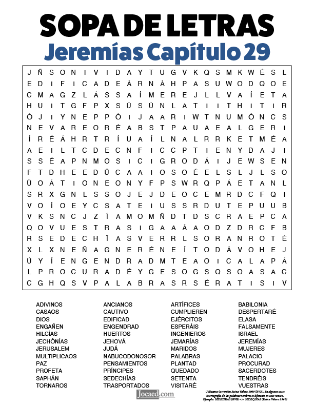 Sopa de Letras - Jeremías Cápitulo 29