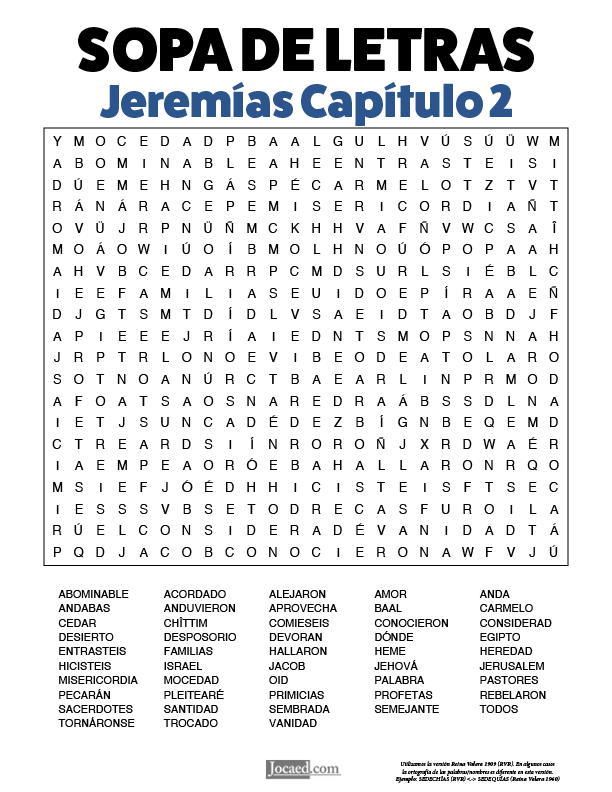 Sopa de Letras - Jeremías Cápitulo 2