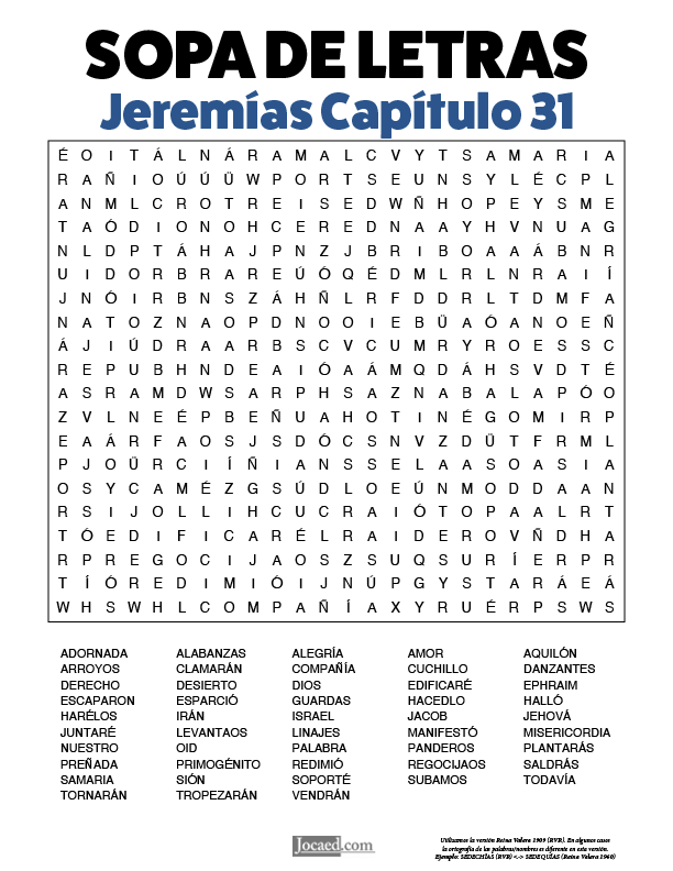 Sopa de Letras - Jeremías Cápitulo 31