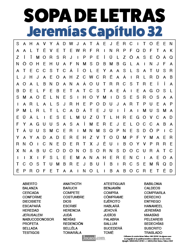 Sopa de Letras - Jeremías Cápitulo 32