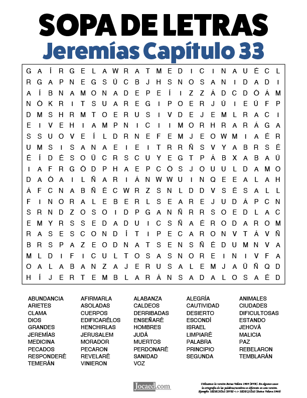Sopa de Letras - Jeremías Cápitulo 33