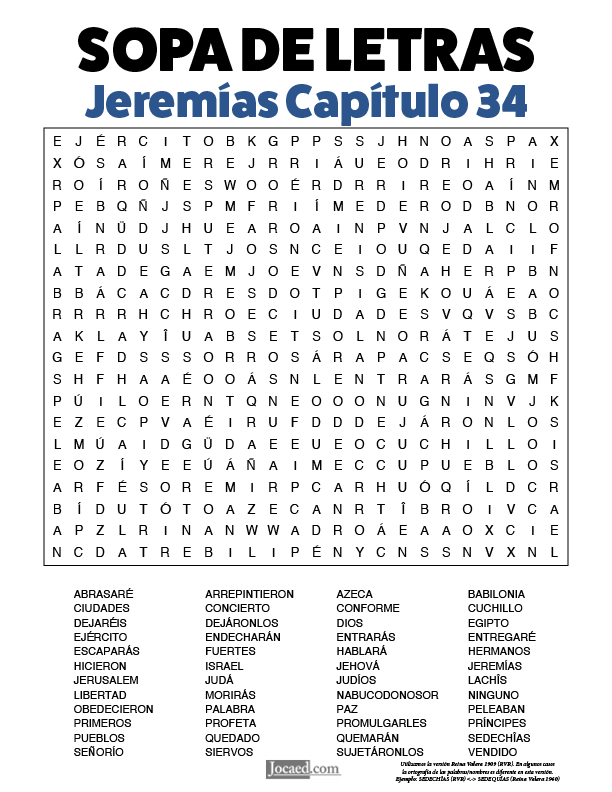 Sopa de Letras - Jeremías Cápitulo 34